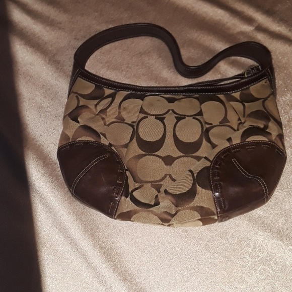 Coach Handbags - Coach Beige and Dark Brown Signature Shoulder Bag